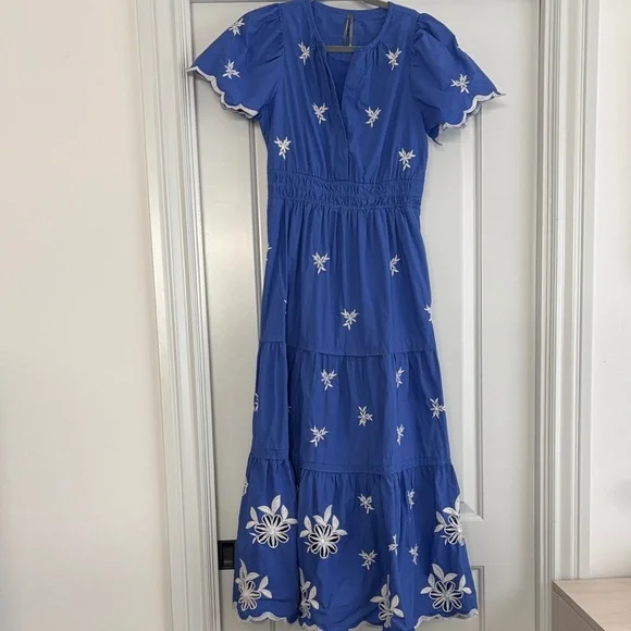 Anthropologie Somerset Blue Floral Embroidered Maxi Dress - Picture 1 of 3